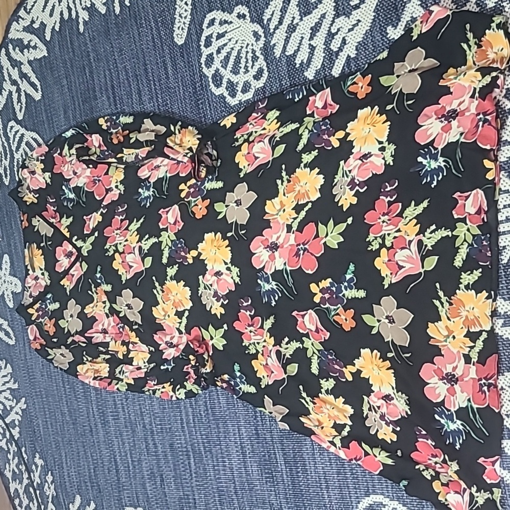ZARA Black Floral V Neck Maxi Dress Fit Flare Long Sleeves Size L